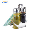 Bma Factory Olive Oil and Vinegar Salt and Pepper Dispenser Set Cruet Set Glass Bottle with Stainless Steel Holder